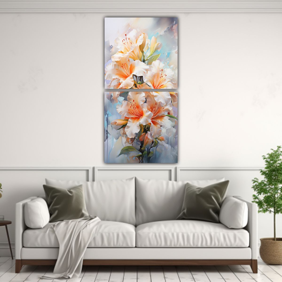 GENERICO - Cuadro Abstracto Colores Blanco Y Naranja 60x120 Cm