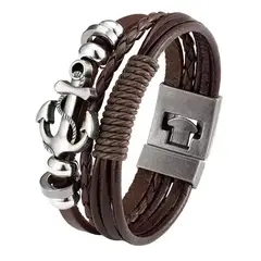 GENERICO - Pulsera De Cuero Ancla Hombre Y Mujer Elegante Juvenil 100