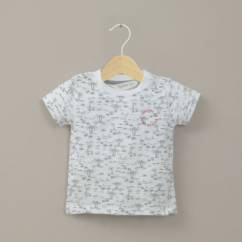 OPALINE - Polera manga corta blanca palmeras de niño