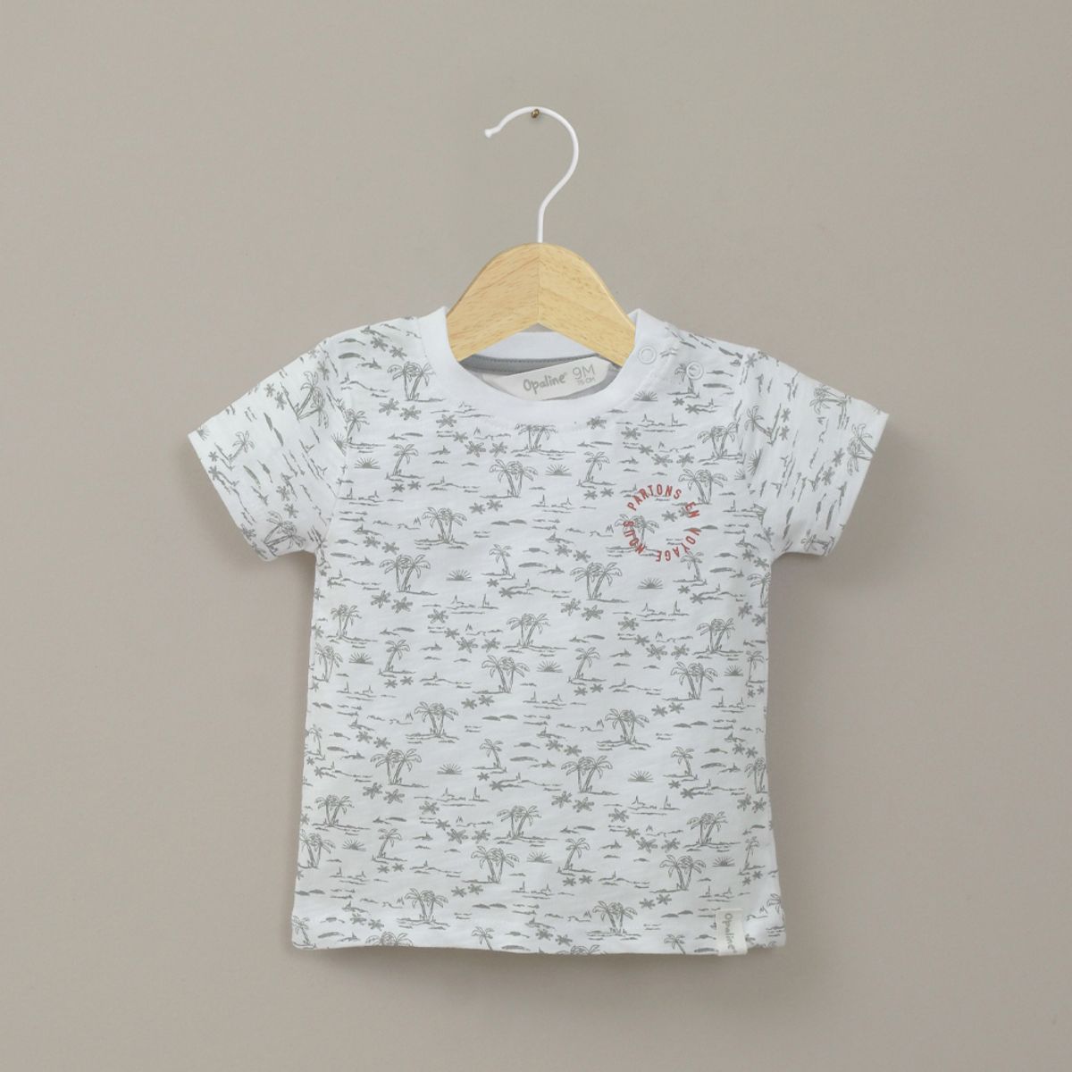 OPALINE - Polera manga corta blanca palmeras de niño