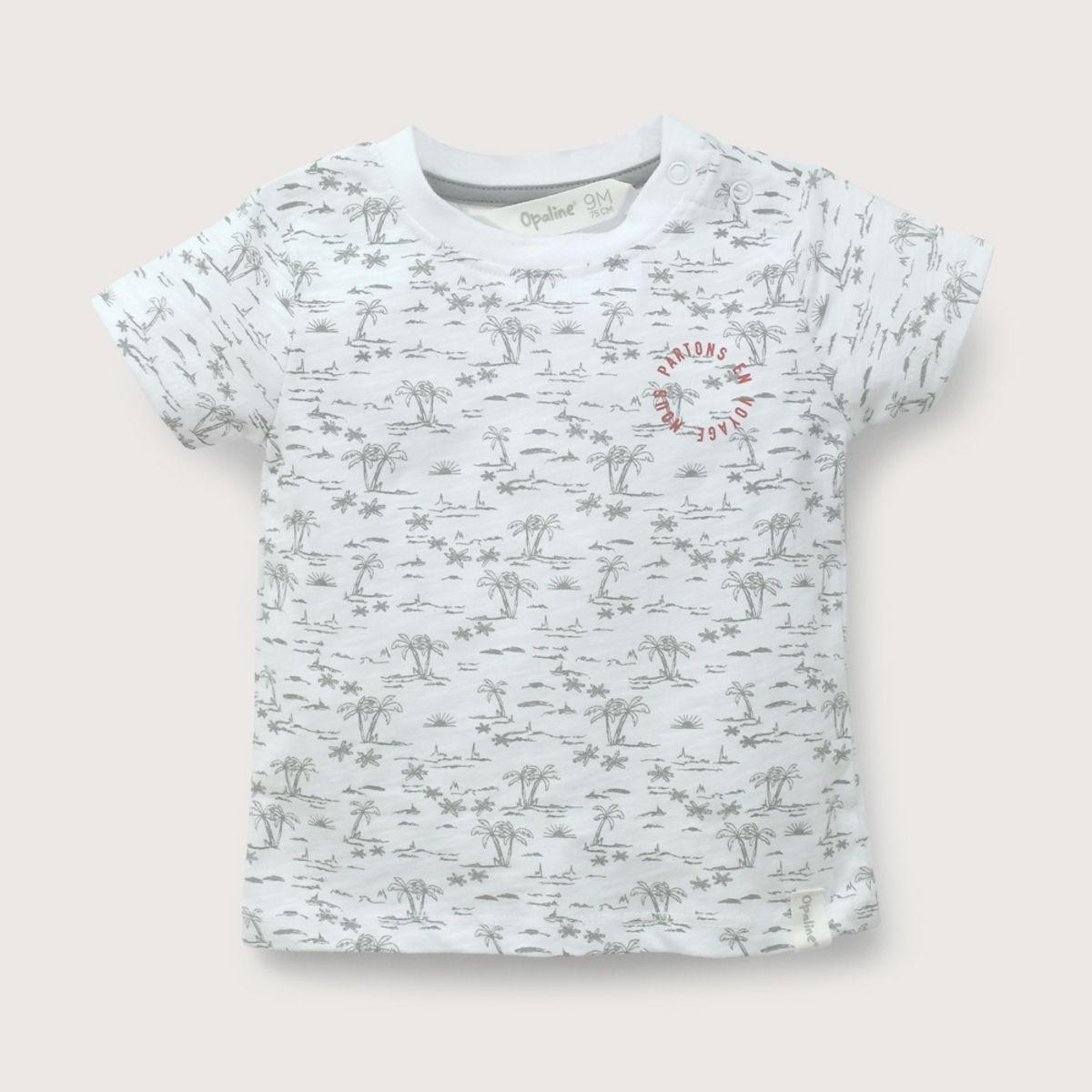 OPALINE - Polera manga corta blanca palmeras de niño