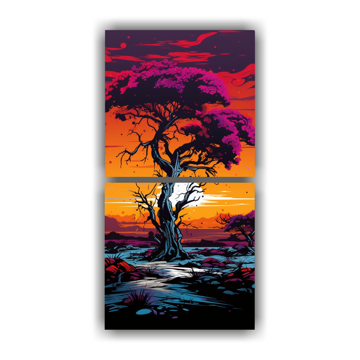GENERICO - Pintura Dos Lienzos Con Imagen única De árbol 30x60 Cm