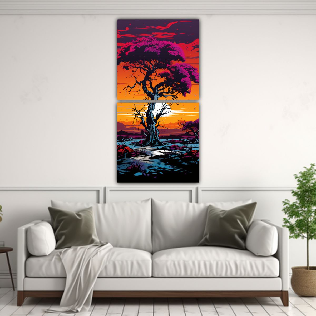 GENERICO - Pintura Dos Lienzos Con Imagen única De árbol 20x40 Cm