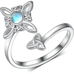 GENERICO - Anillo nudo de bruja piedra luna plata 925 ajustable