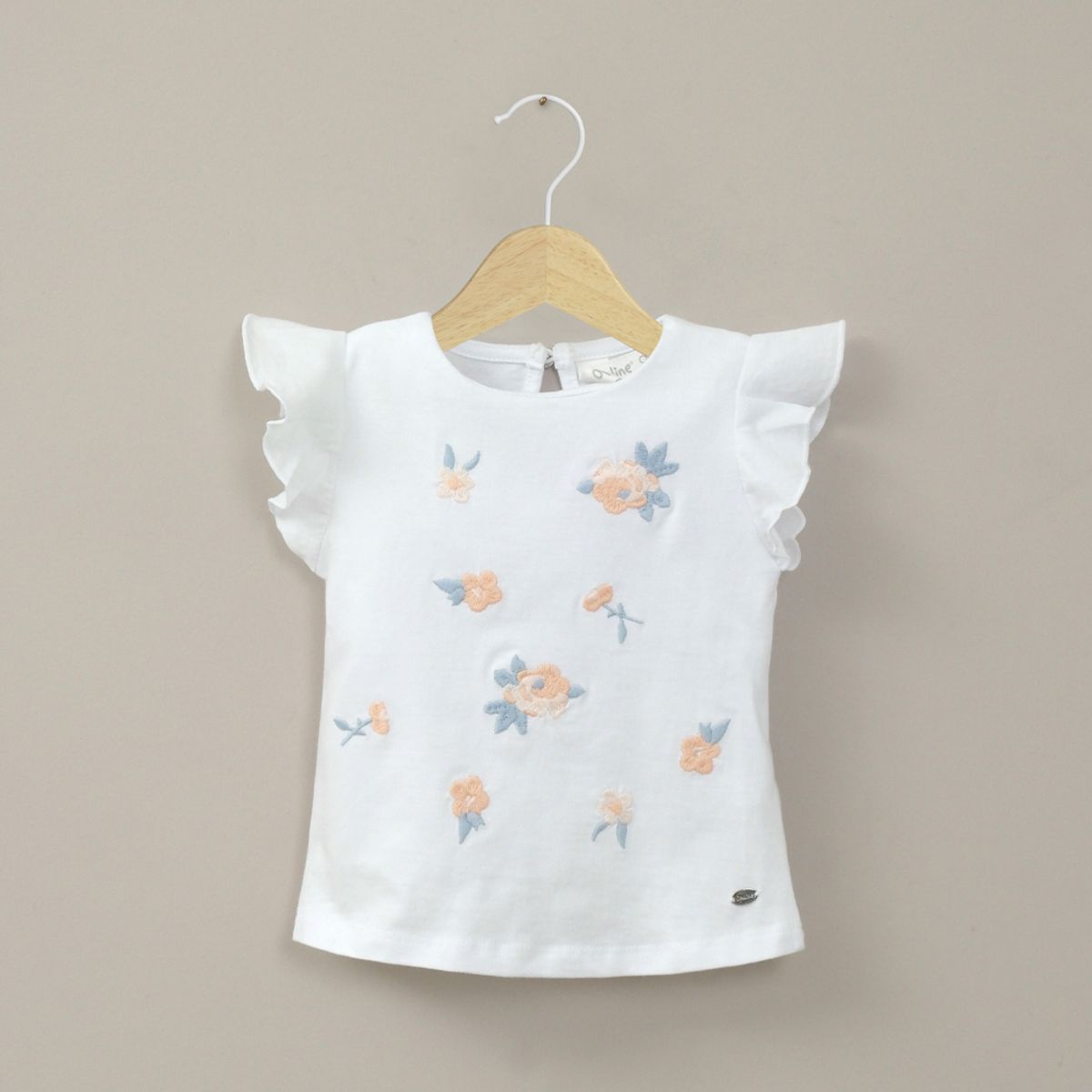 OPALINE - Polera manga corta bordada blanca de niña