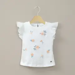 OPALINE - Polera manga corta bordada blanca de niña