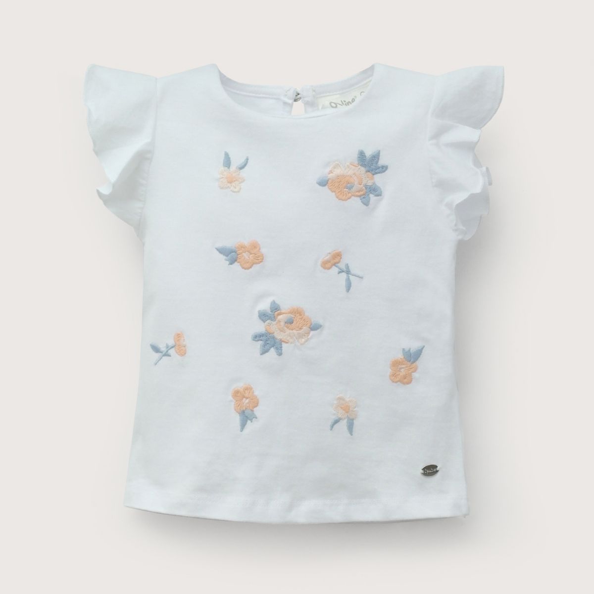 OPALINE - Polera manga corta bordada blanca de niña