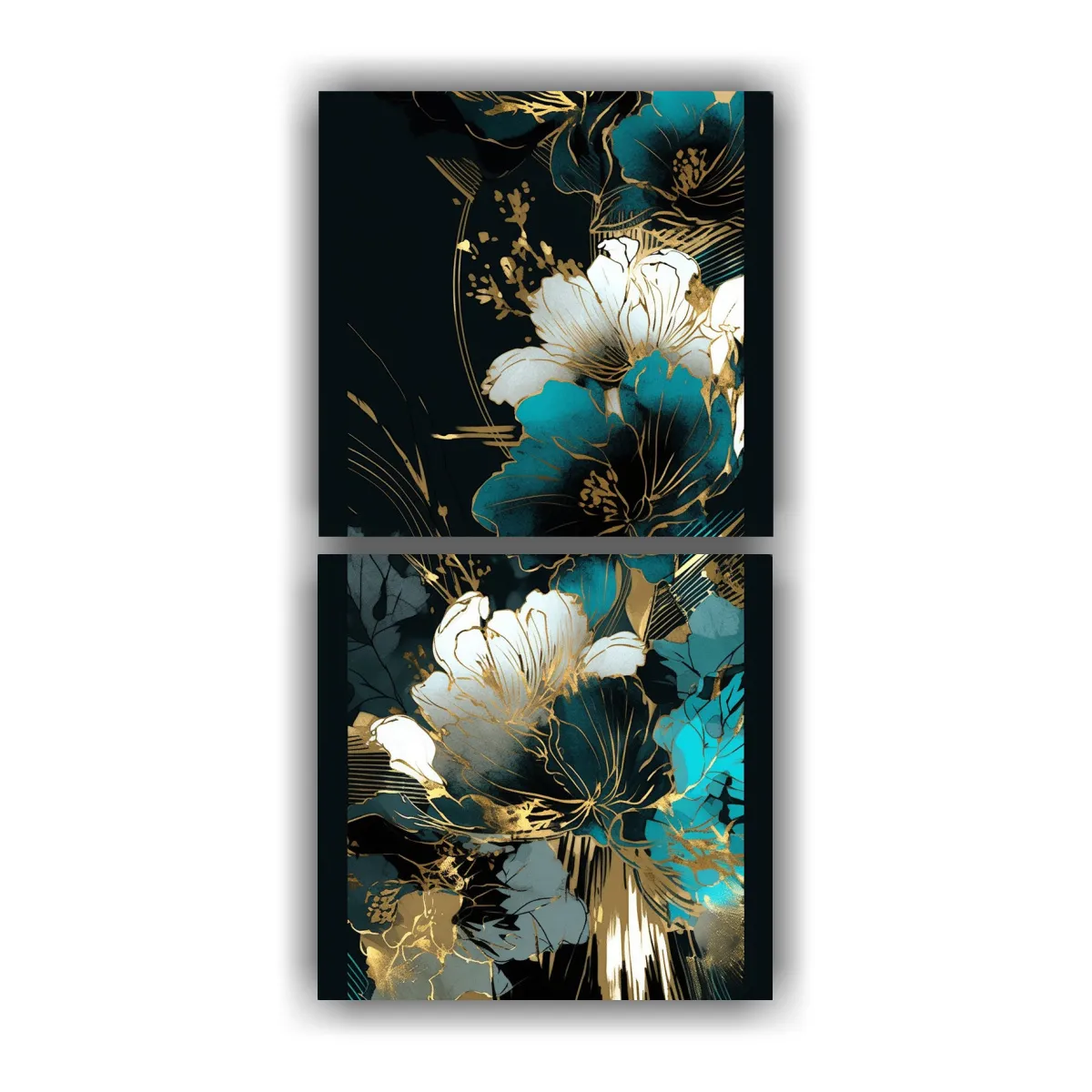 GENERICO - Pinturas Decorativas En Tonos Turquesa Y Dorado 20x40 Cm