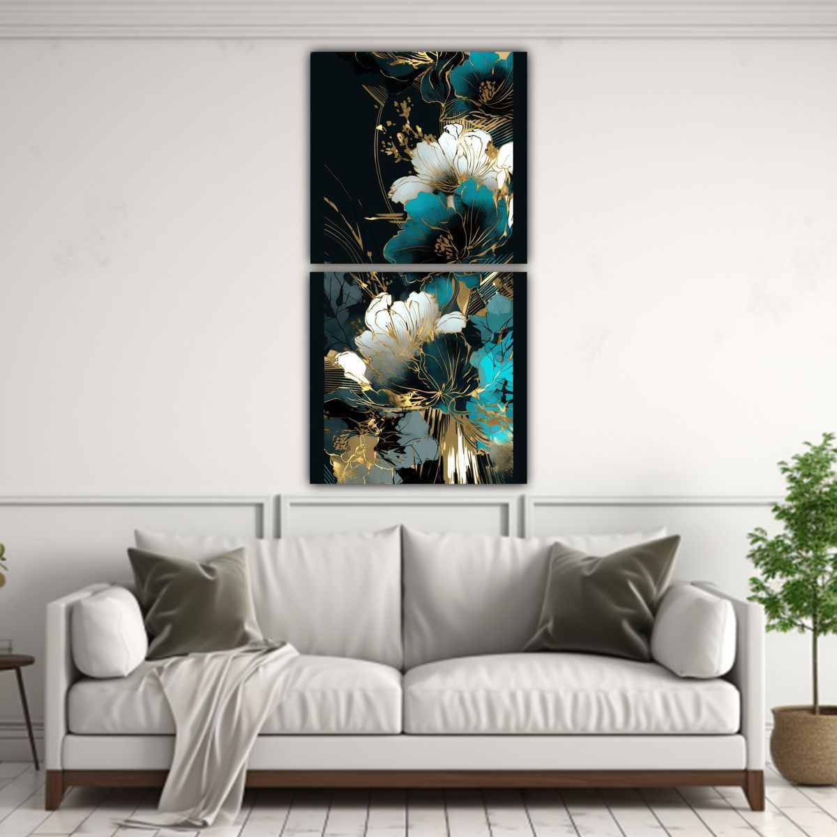 GENERICO - Pinturas Decorativas En Tonos Turquesa Y Dorado 20x40 Cm