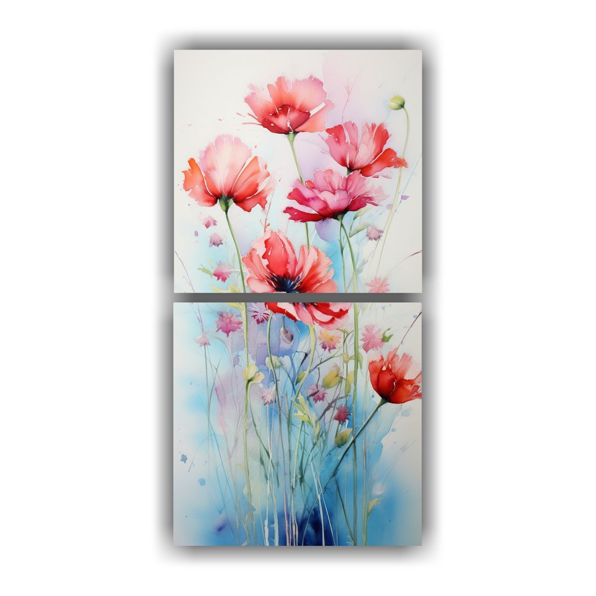 GENERICO - Dos Lienzos Impactantes Flores En Acuarela En 20x40 Cm