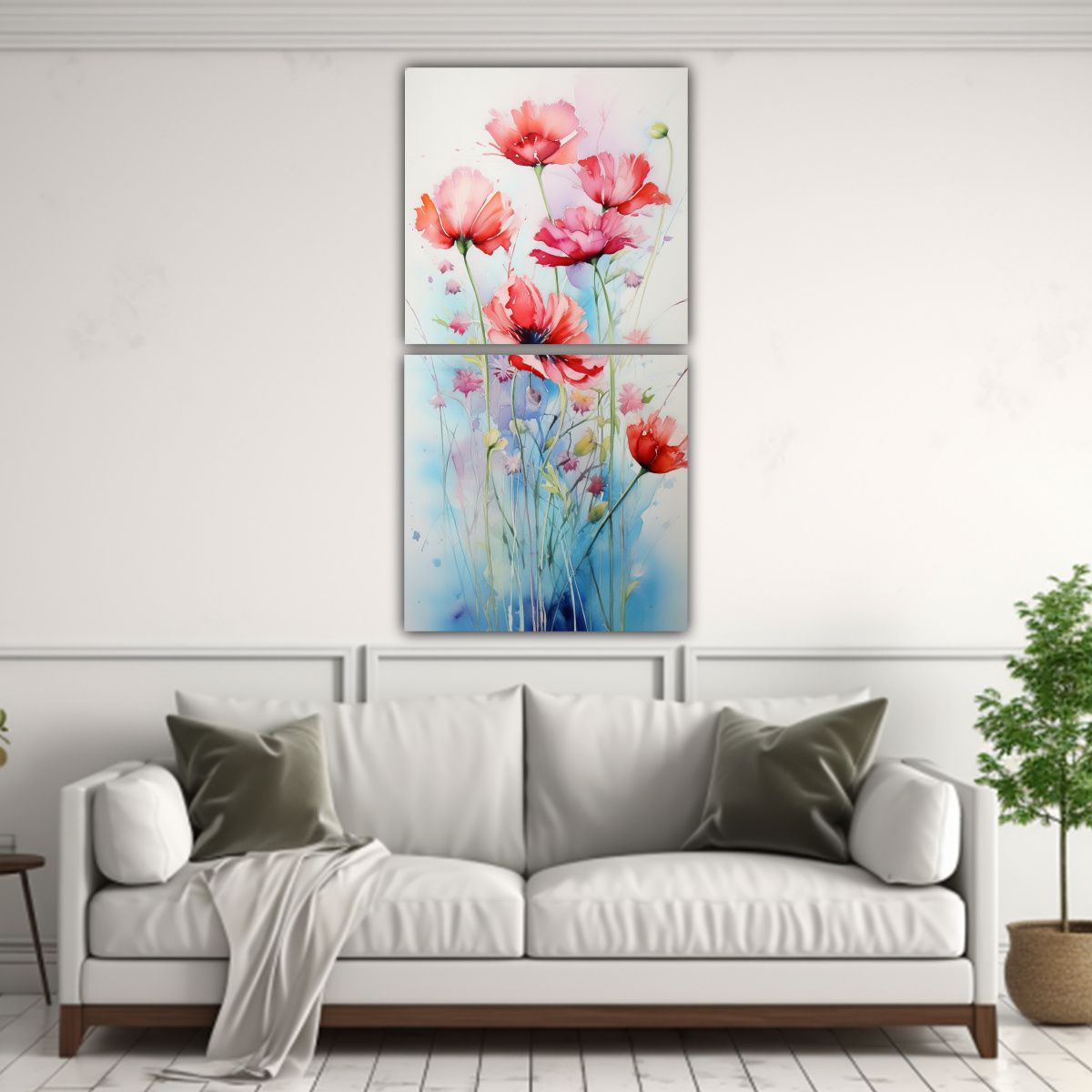 GENERICO - Dos Lienzos Impactantes Flores En Acuarela En 20x40 Cm