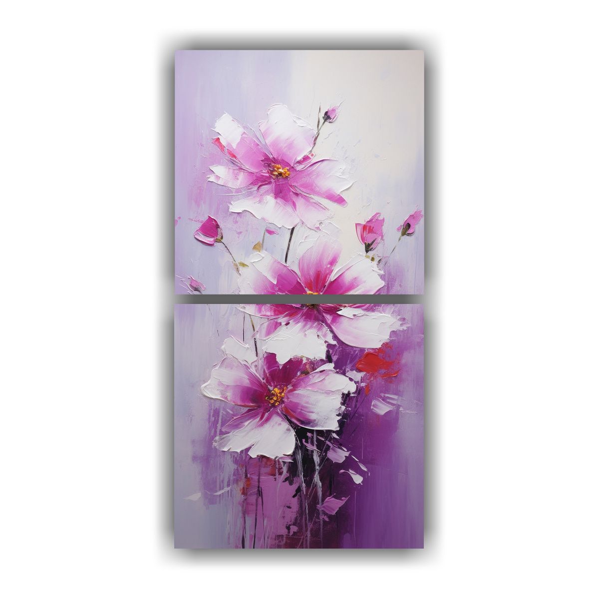 GENERICO - Pintura De Flores Blancas Y Magenta En Lienzo 20x40 Cm