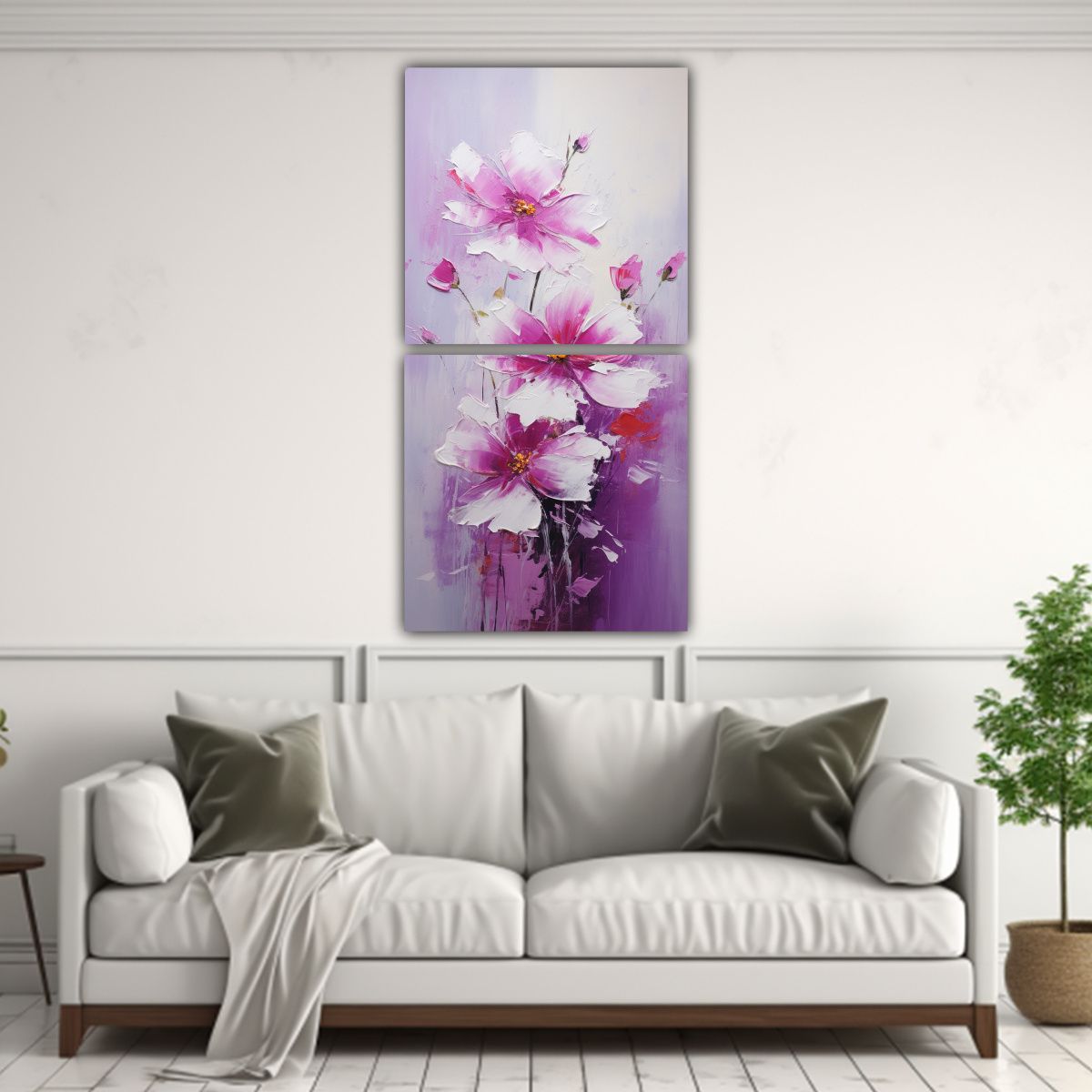 GENERICO - Pintura De Flores Blancas Y Magenta En Lienzo 20x40 Cm