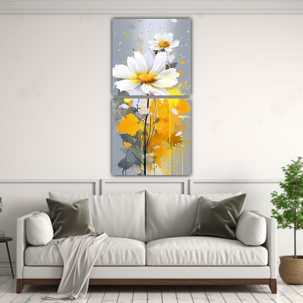 GENERICO - Dos Arte De Pared Estilo Galería Amarillo Y 50x100 Cm