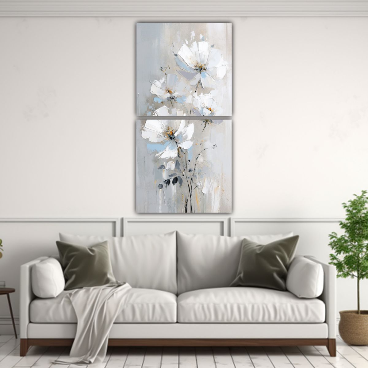 GENERICO - Cuadro De Flores En Colores Blanco Y Plata Street 50x100 Cm