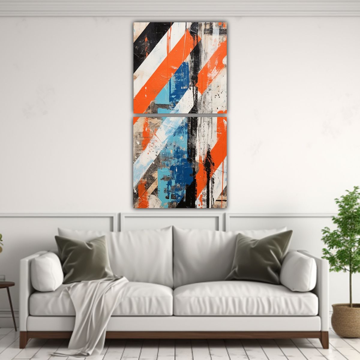 GENERICO - Pintura Abstracta Con Rayas Azules Blancas Y 60x120 Cm