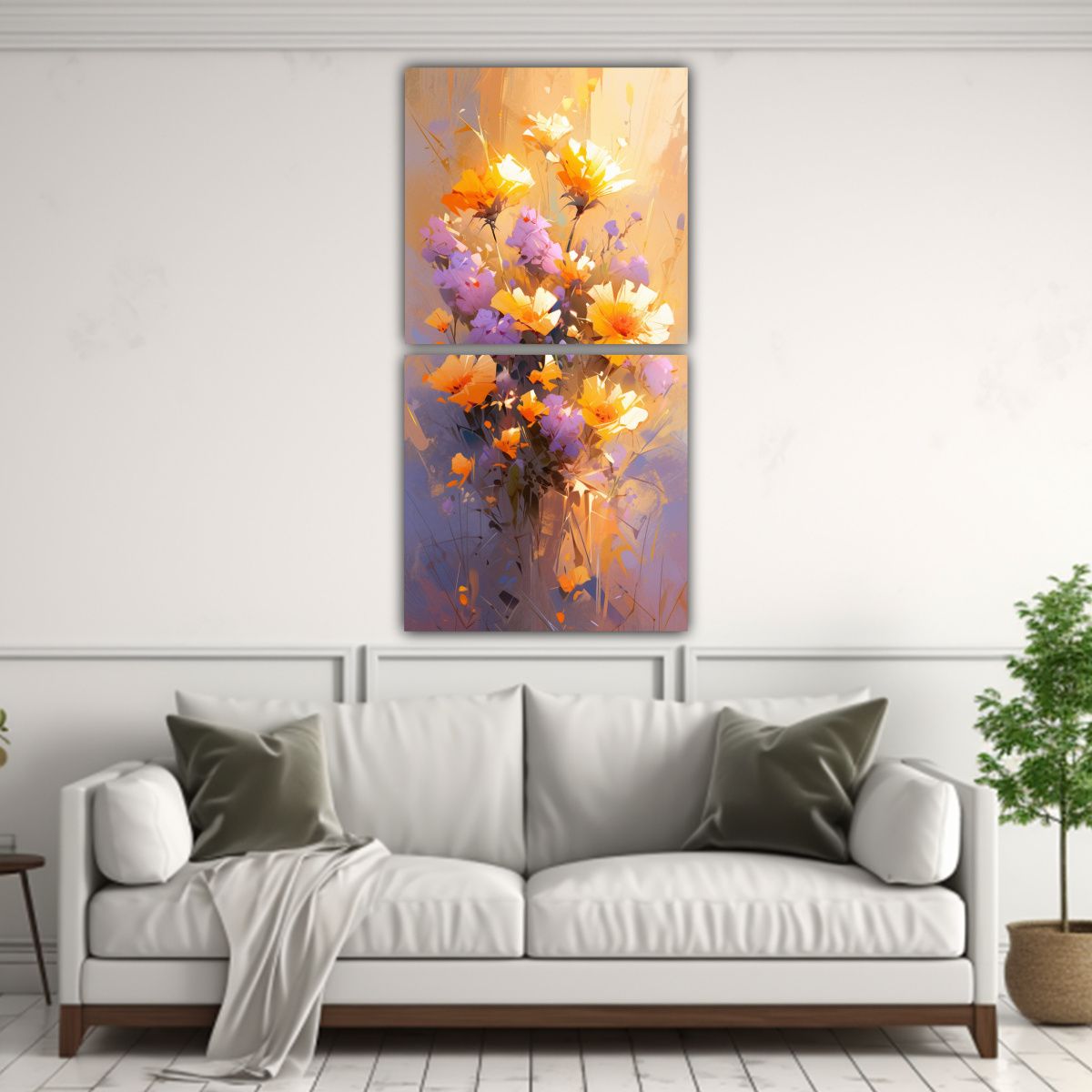 GENERICO - Pintura En Lienzo Dos Cuadros Cálidos Espacio A 60x120 Cm