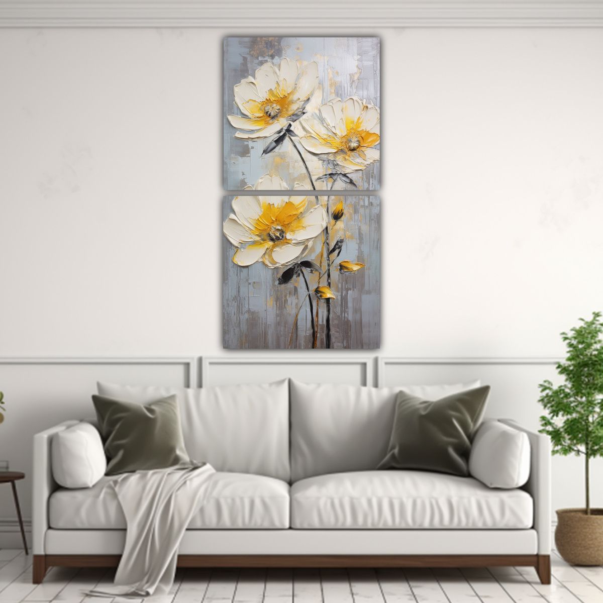 GENERICO - Pintura Conceptual Original Amarillo Y Plata De 40x80 Cm