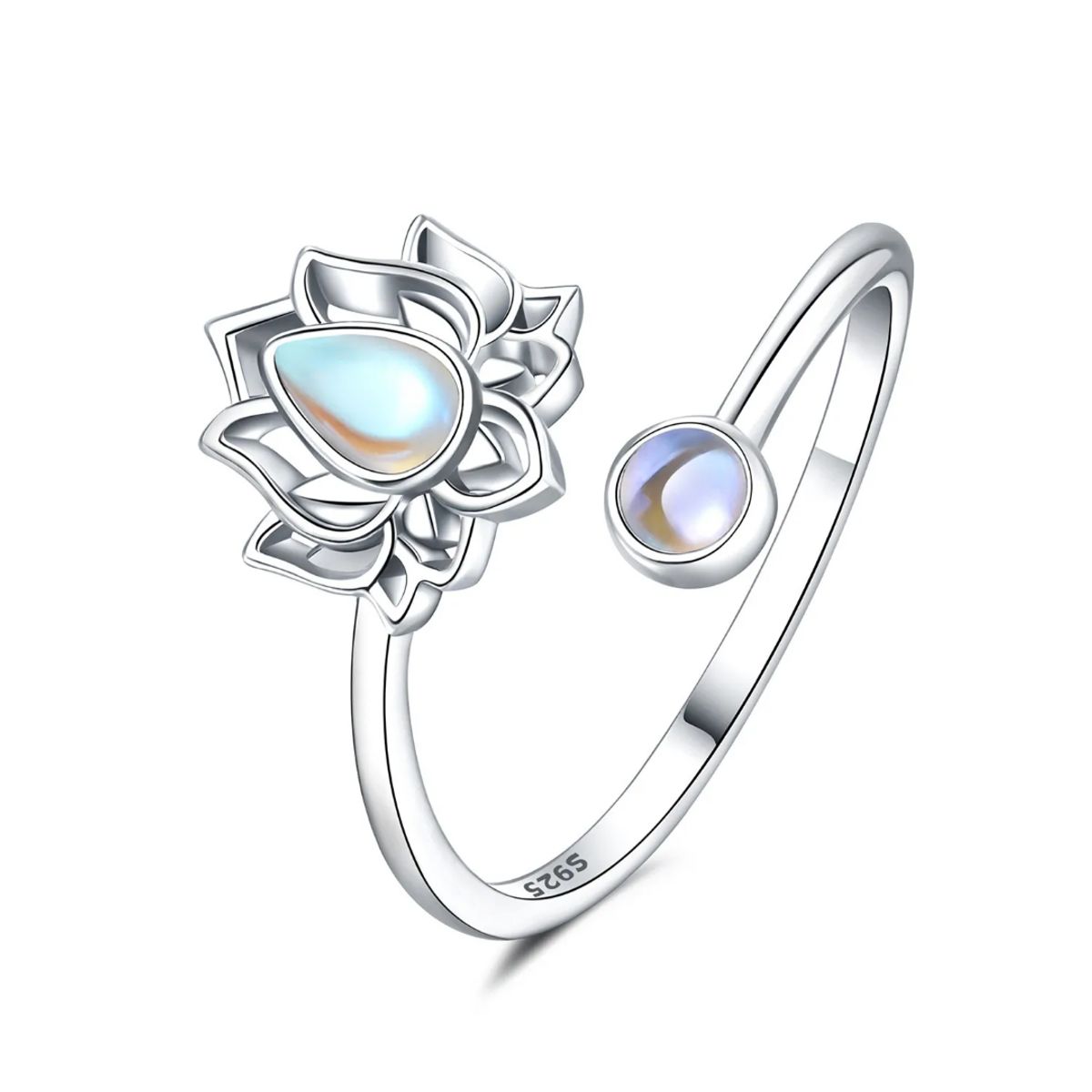 GENERICO - Anillo flor de loto piedra luna plata 925 ajustable
