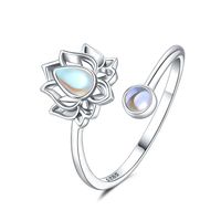 Anillo flor de loto piedra luna plata 925 ajustable