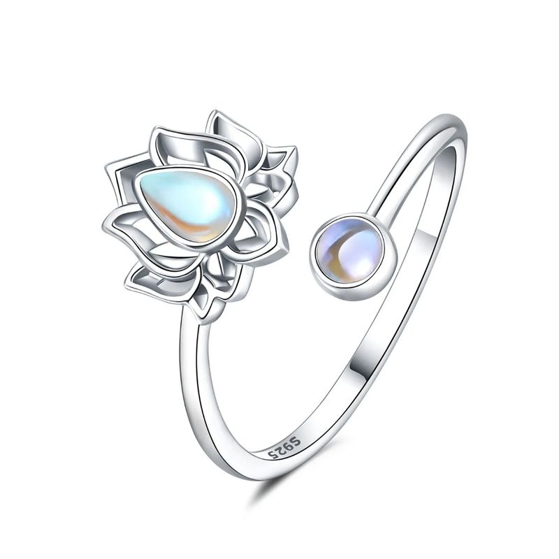 GENERICO - Anillo flor de loto piedra luna plata 925 ajustable