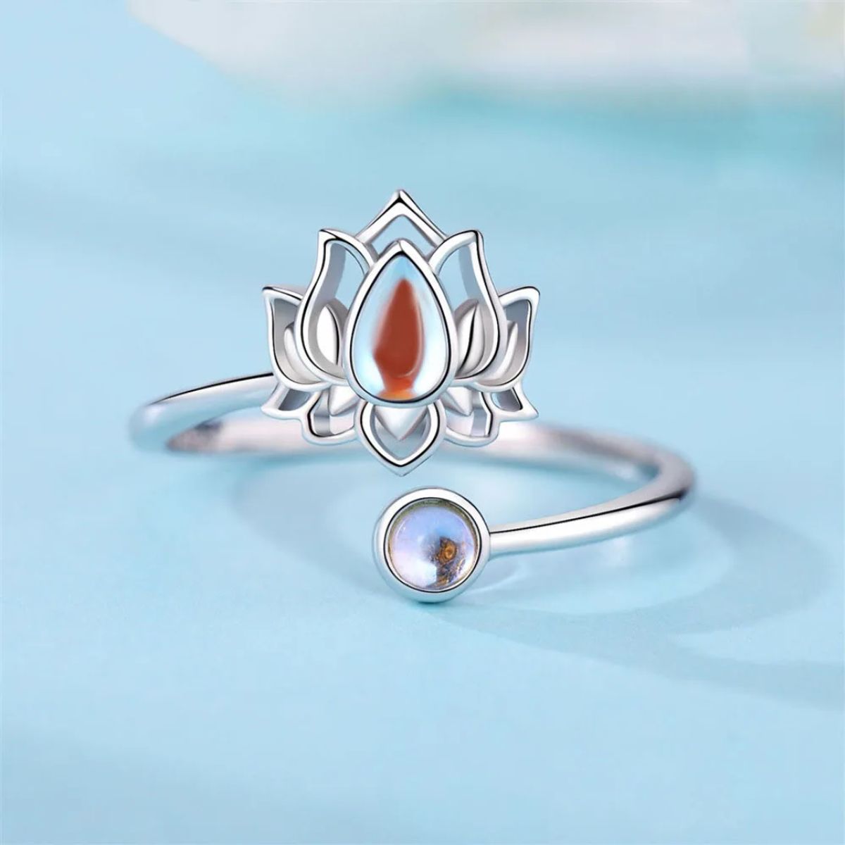 GENERICO - Anillo flor de loto piedra luna plata 925 ajustable