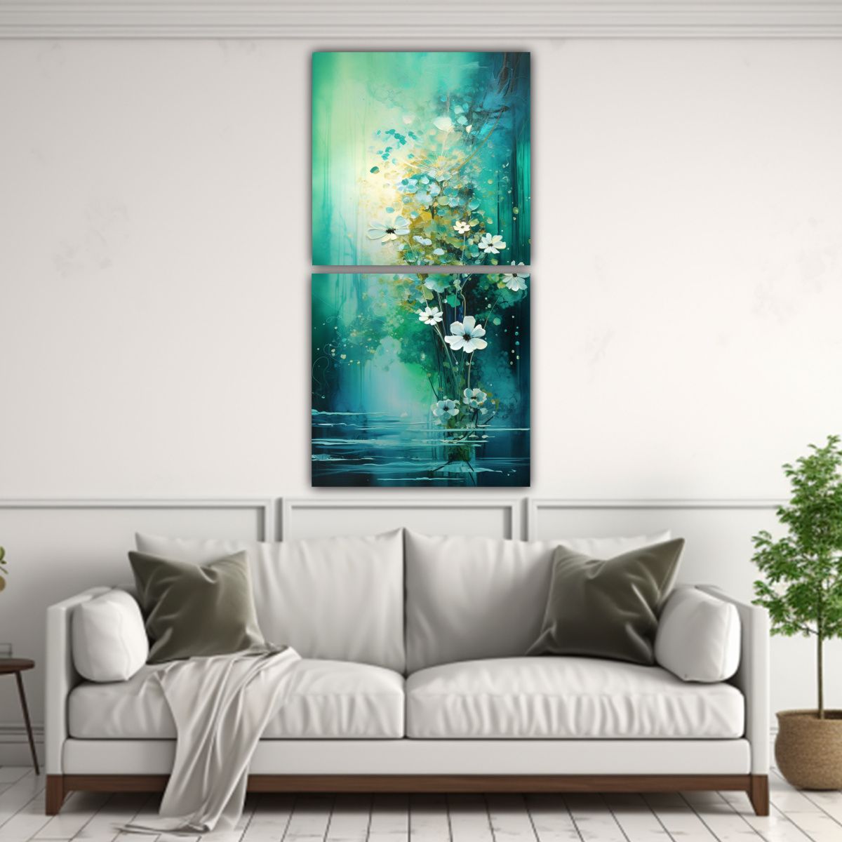 GENERICO - Pintura Decorativa En Verde Y Dorado En Estilo 20x40 Cm