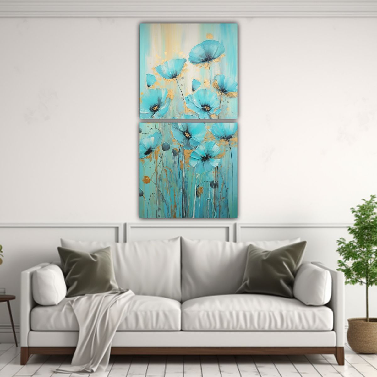 GENERICO - Pintura En Lienzo De Amapolas Turquesa En Estilo 60x120 Cm