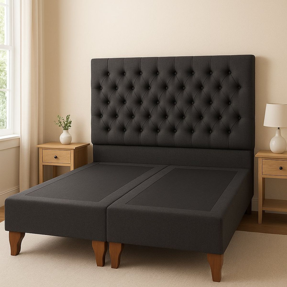 GENERICO - Cama 2 Plazas Modelo Capitone Gris Grafito