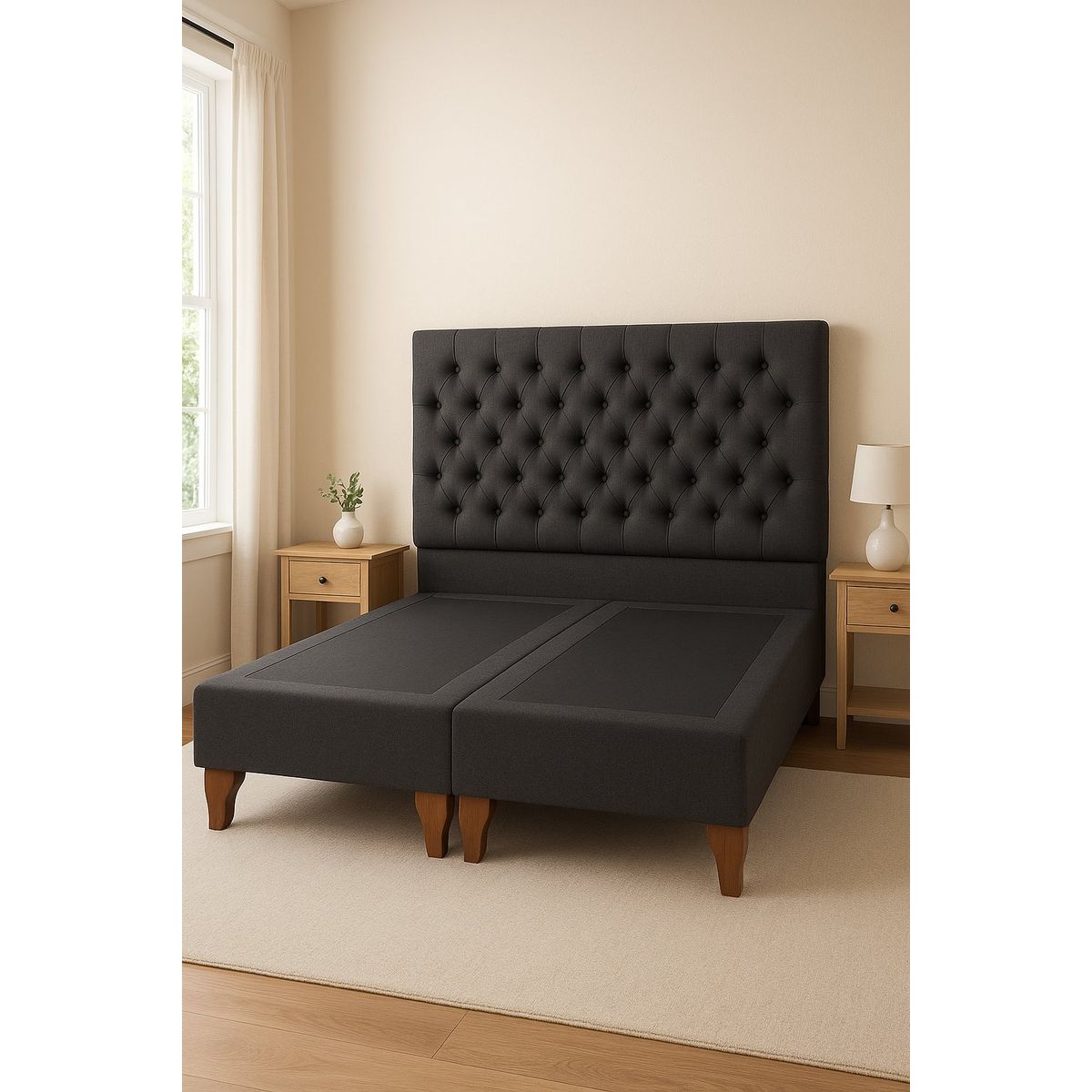 GENERICO - Cama 2 Plazas Modelo Capitone Gris Grafito