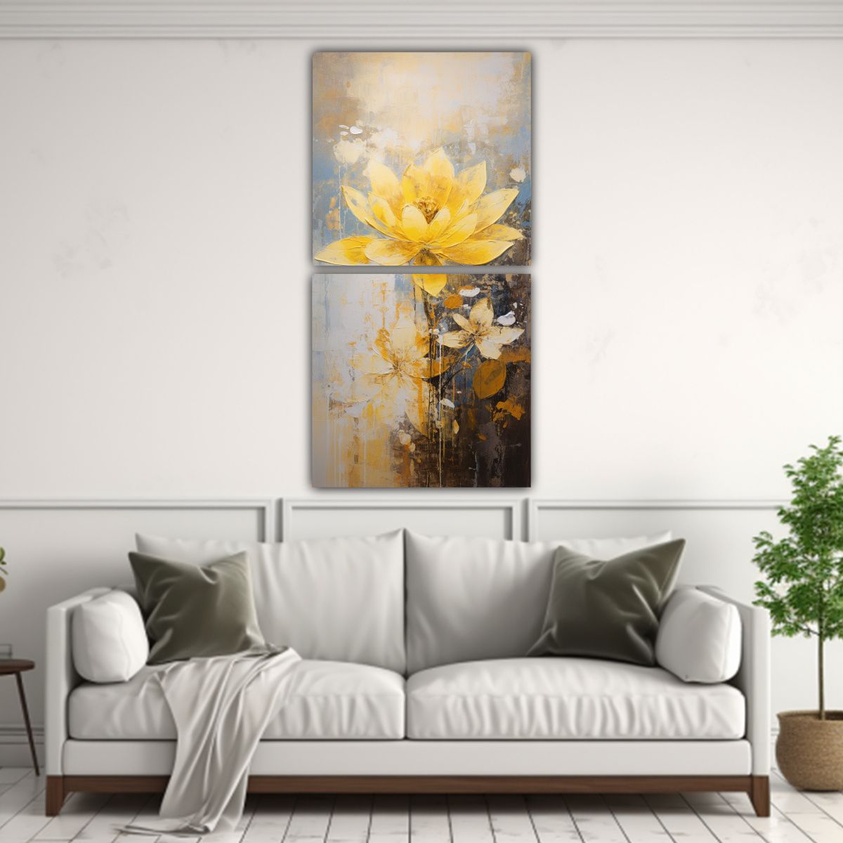 GENERICO - Arte De Pared Pintura De Loto Amarillo En Lienzo 50x100 Cm