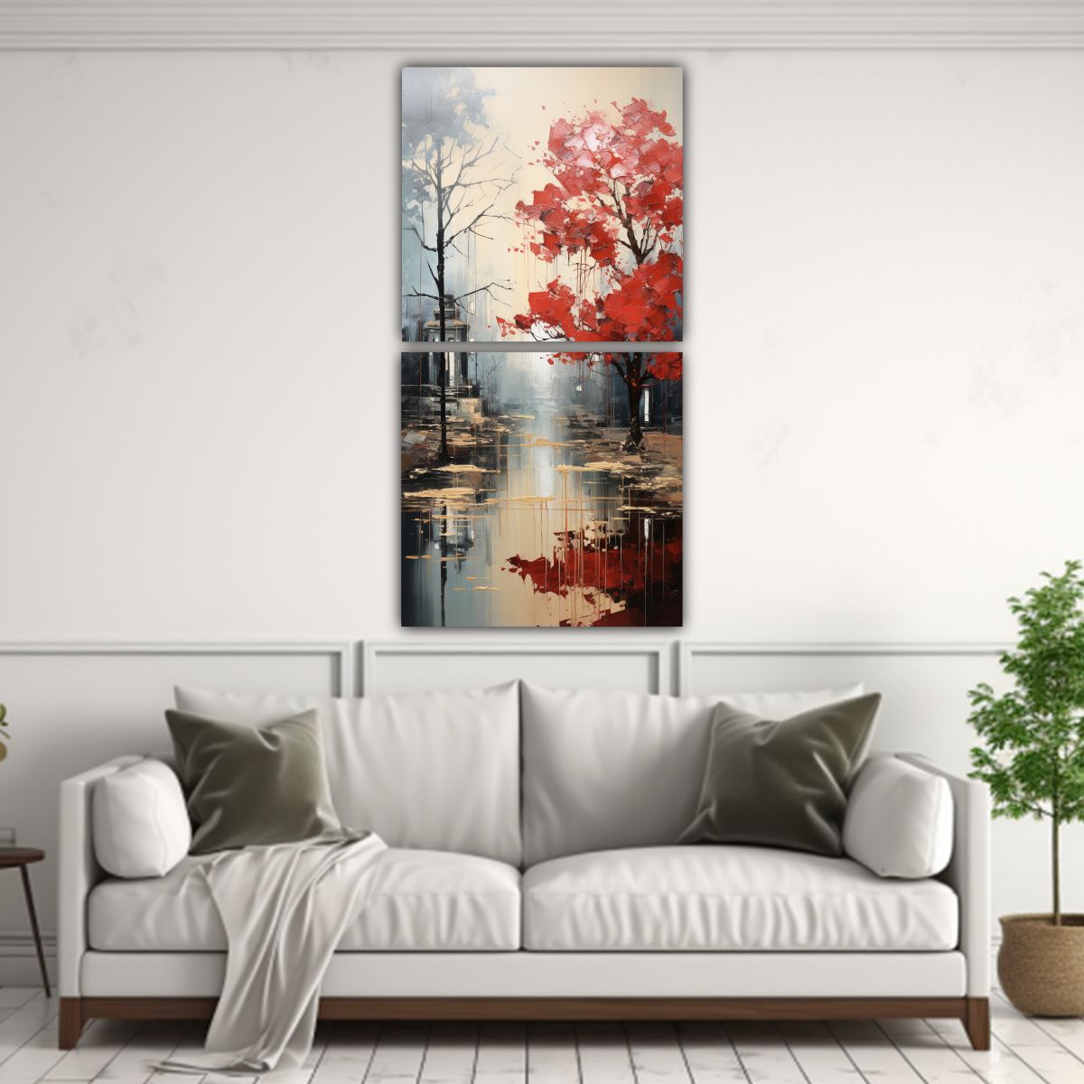 GENERICO - Pintura Abstracta De árboles En Plata Y Oro Con 60x120 Cm