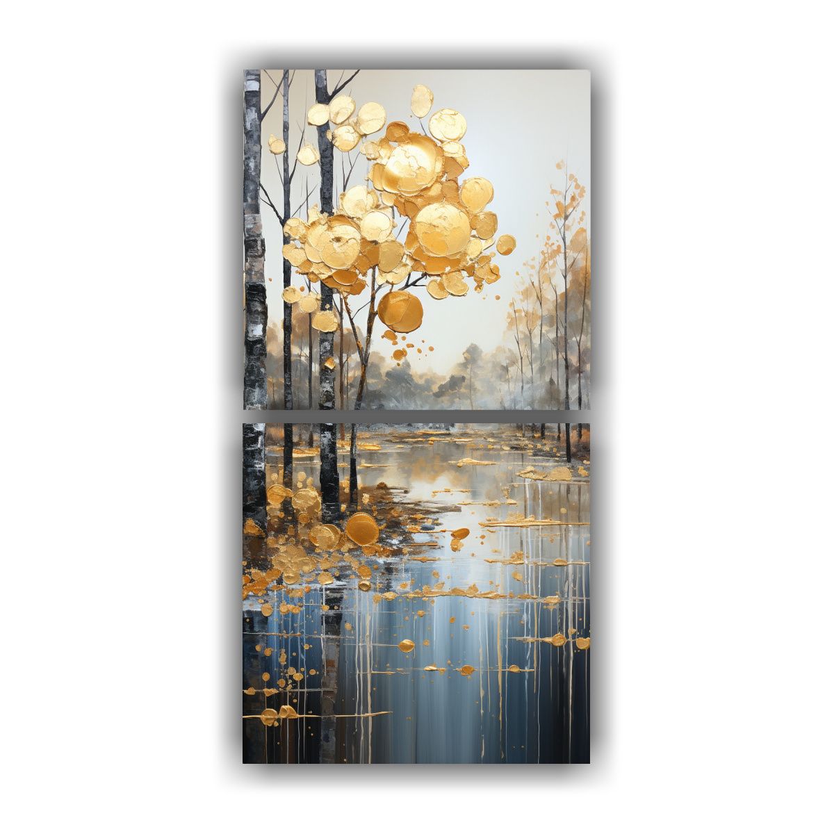 GENERICO - Pintura Abstracta De árboles En Plata Y Blanco 20x40 Cm