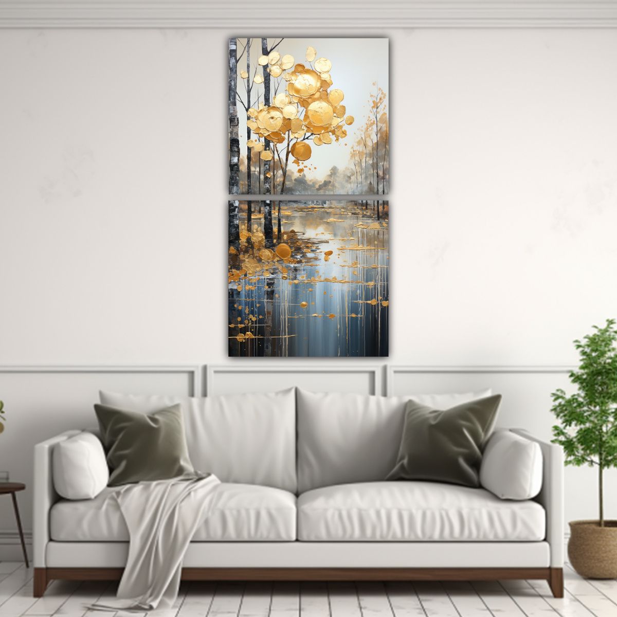 GENERICO - Pintura Abstracta De árboles En Plata Y Blanco 20x40 Cm