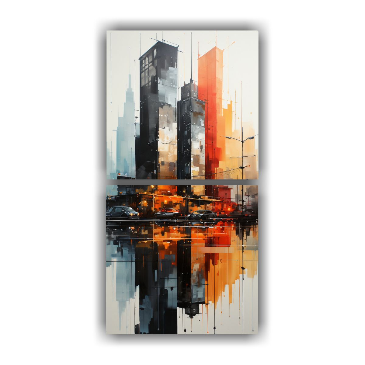 GENERICO - Pintura Abstracta De Edificios Junto Al Agua 40x80 Cm