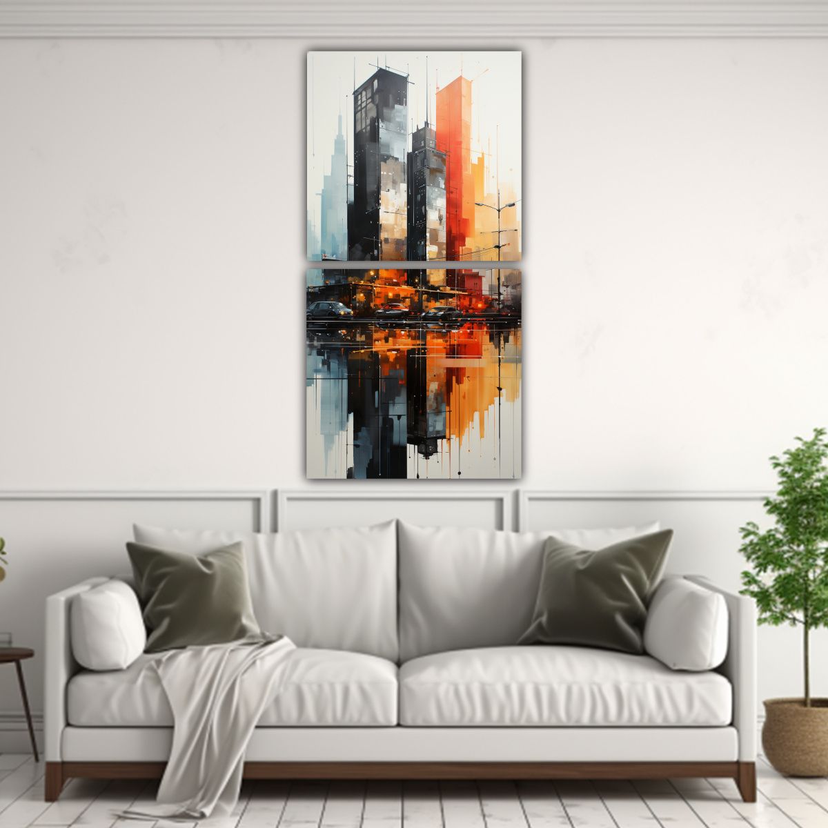 GENERICO - Pintura Abstracta De Edificios Junto Al Agua 40x80 Cm