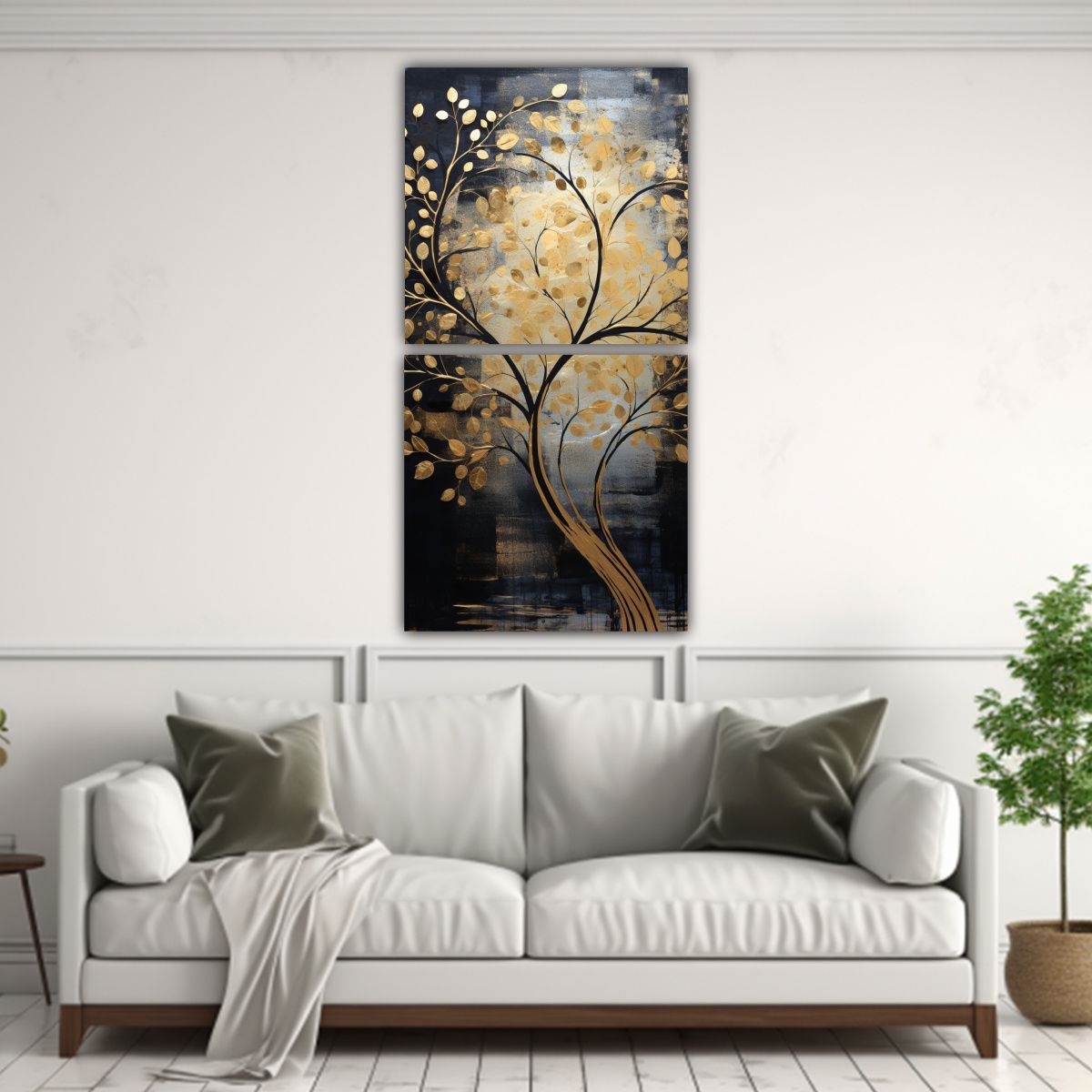 GENERICO - Pinturas De Decoración Árbol En Negro Y Dorado 50x100 Cm