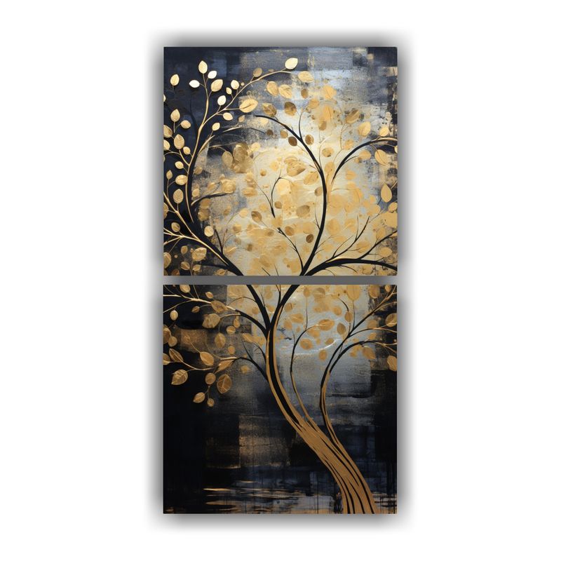 GENERICO - Pinturas De Decoración Árbol En Negro Y Dorado 40x80 Cm