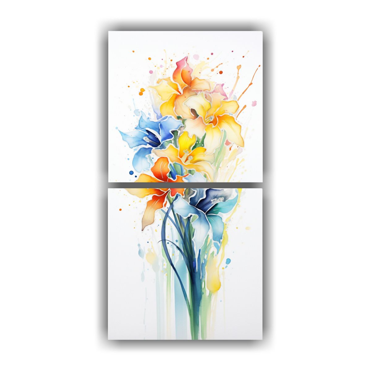 GENERICO - Pintura Abstracta Amapolas Arcoíris Acuarela 20x40 Cm