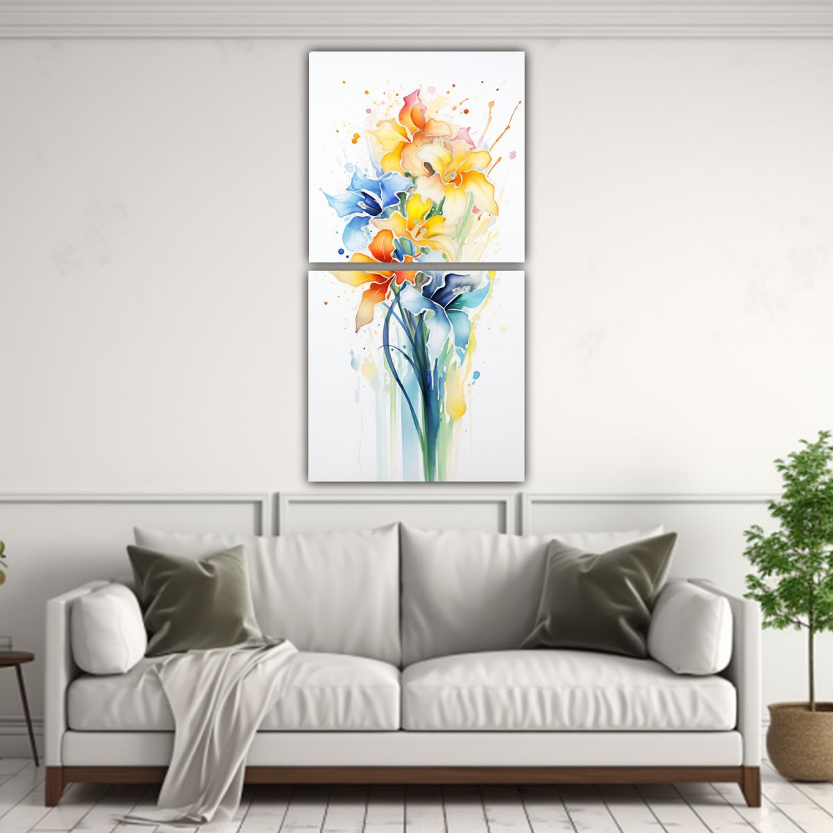 GENERICO - Pintura Abstracta Amapolas Arcoíris Acuarela 20x40 Cm