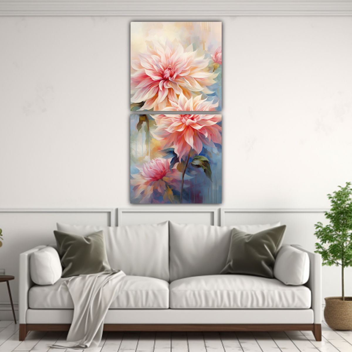 GENERICO - Set 2 Pinturas Acuarela Regalo A Flores De Dalias 50x100 Cm