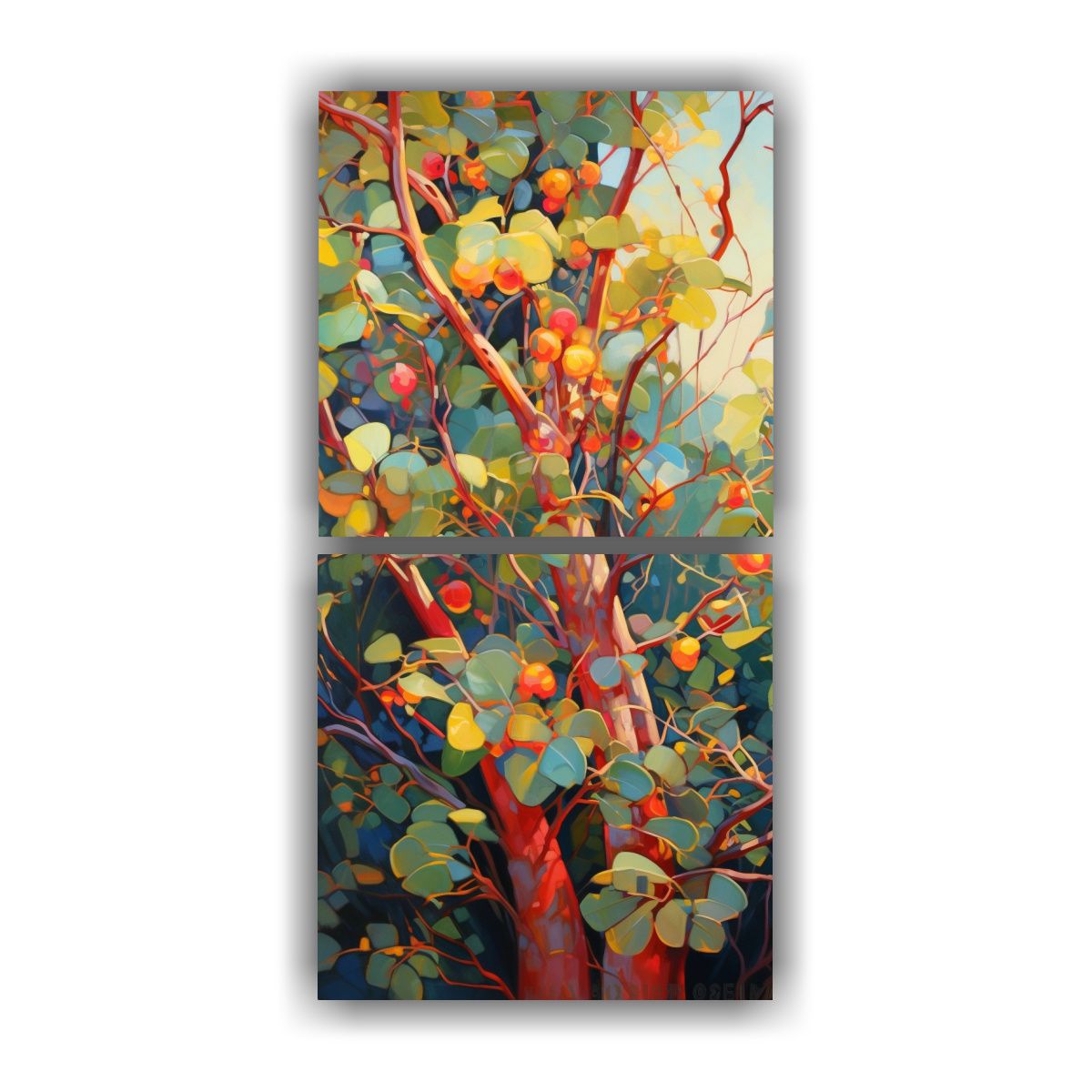 GENERICO - Dos Cuadros Diseño Multicolor De Un árbol De 30x60 Cm