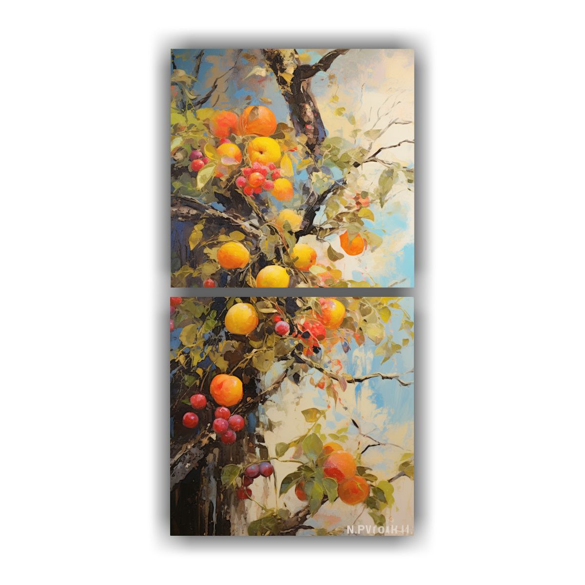 GENERICO - Díptico Intenso Surrealista Árboles Frutales 60x120 Cm