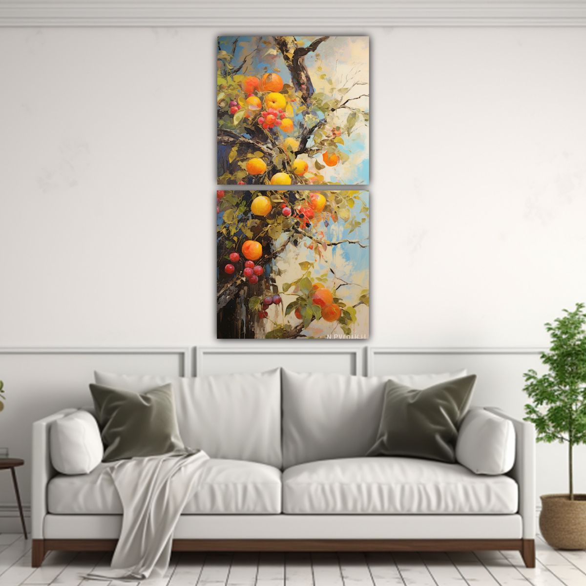 GENERICO - Díptico Intenso Surrealista Árboles Frutales 60x120 Cm