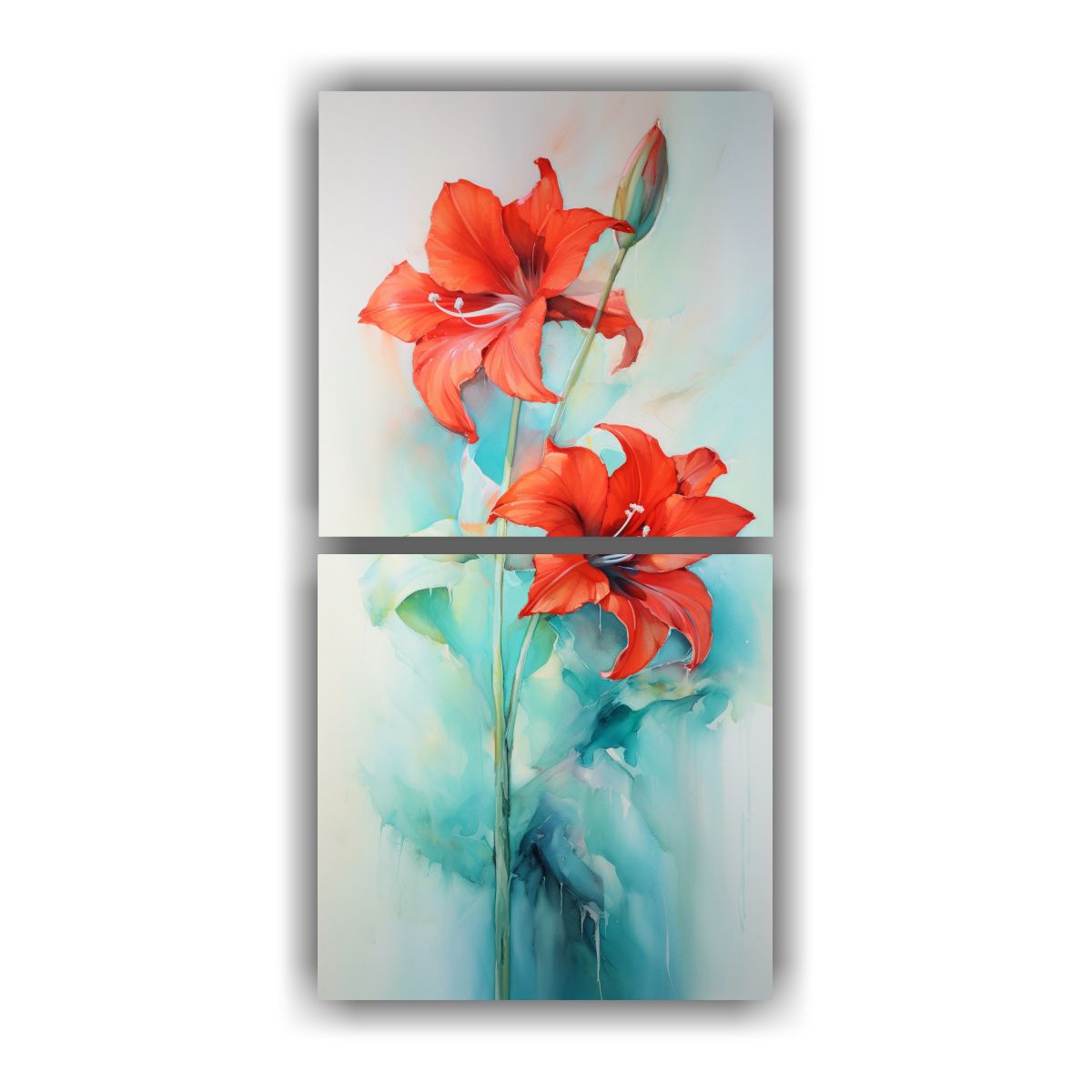 GENERICO - Pintura Abstracta De Amaryllis En Rojo Y Turquesa 20x40 Cm
