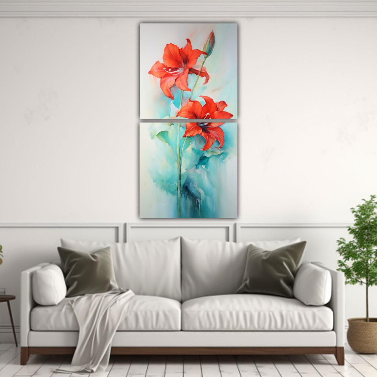 GENERICO - Pintura Abstracta De Amaryllis En Rojo Y Turquesa 20x40 Cm