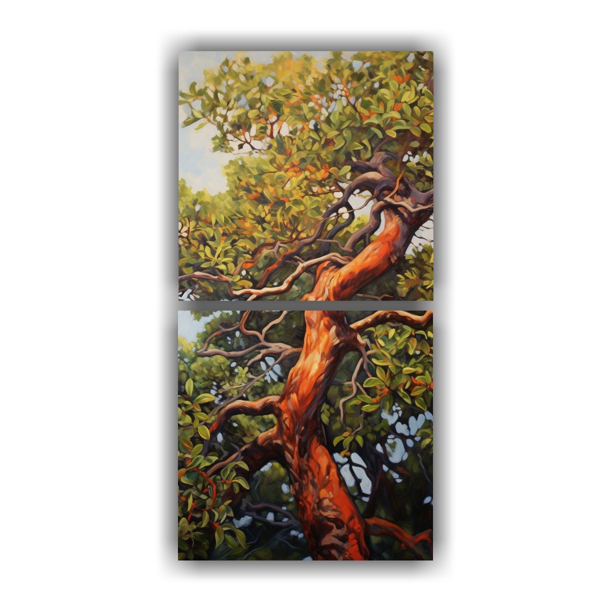 GENERICO - Pintura Abstracta De árbol Diptico Estilo óleo 20x40 Cm