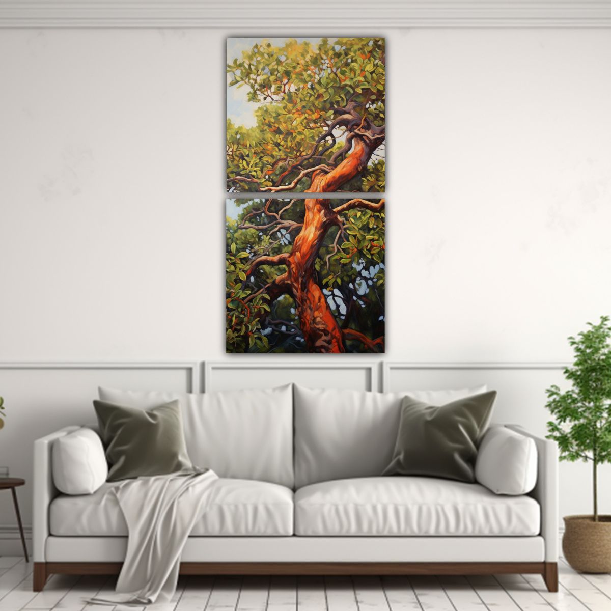 GENERICO - Pintura Abstracta De árbol Diptico Estilo óleo 20x40 Cm