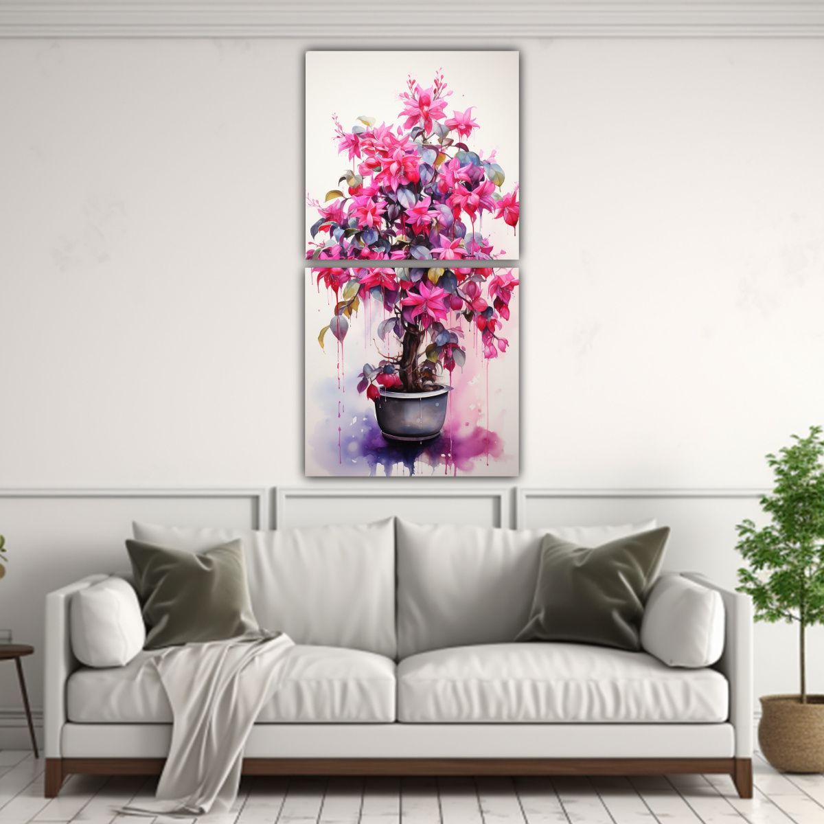 GENERICO - Pintura Abstracta Acuarela Colores Bonsái Fucsia 60x120 Cm