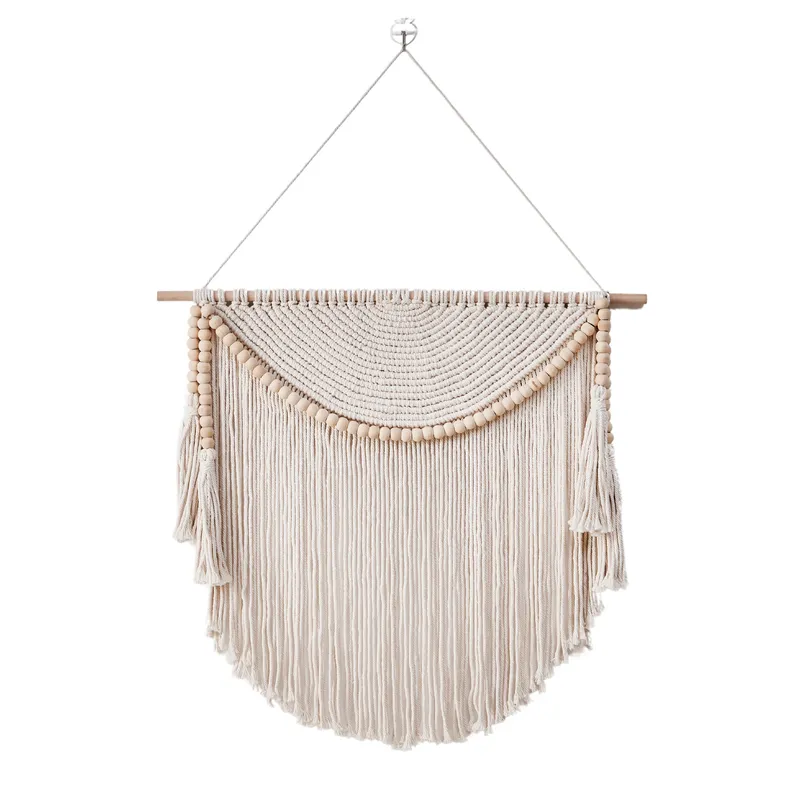 UMEXUS - Tapiz Boho Hecho a Mano con Cuentas de Madera - 70x65 cm